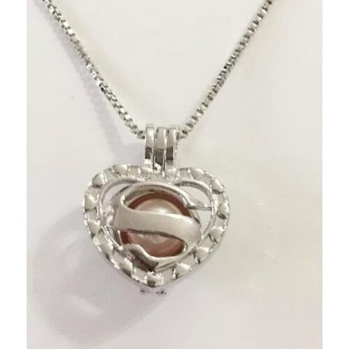 18KGP Letter S Locket Cage Heart Shape Pendant Fitting, DIY Beads Jewelry Mounting Love Charms