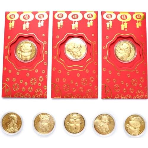 2022 tiger year Gold foil red envelope commemorative coins collectibles Gift