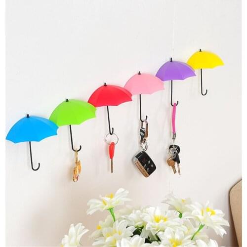 6Pcs Colorful Modern creativity Umbrella Wall Hook Key Hair Pin Holder Organizer Decorative Organizer wholesale YH-460112