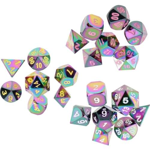 7pcs Rainbow Zinc Alloy Multi-sided D20 D12 D10 D8 D6 D4 Dices for Card Board Party Game Dungeons and Dragons MTG RPG Accessory