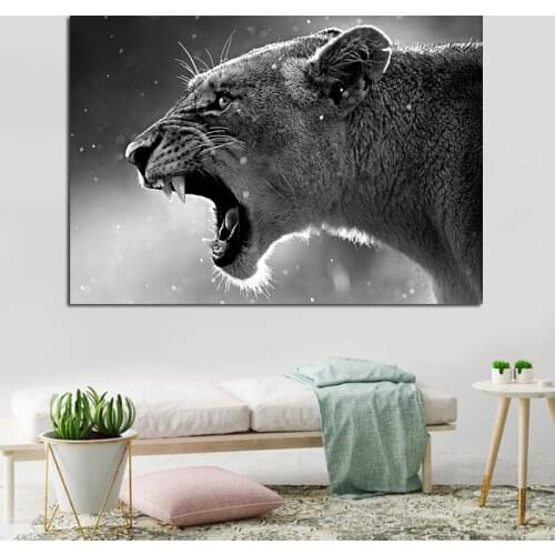Africa Wildlife Roaring Lion Posters And Prints Black and White Animals Wall Canvas Paintings Pictures Living Room Home Decor