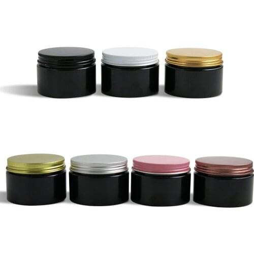 120g Black PET Cream Make Up Jar with Metal Lids 4oz Cream Bottle with black aluminum Silver Gold Pink lids and Inner Pad 20pcs