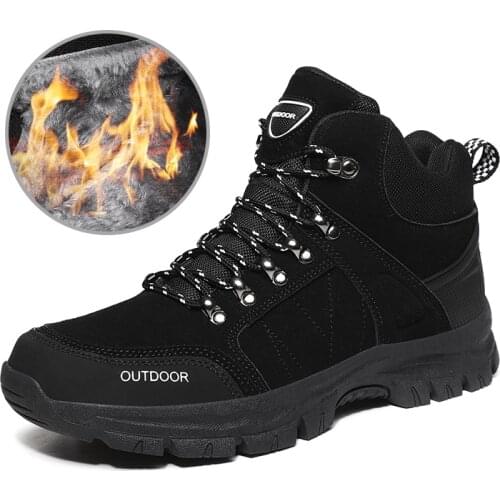 Brand Autumn Winter Men Snow Boots Warm Plush Mens Boots Walking Shoes Ankle Boots Outdoor Non-slip Mens Hiking Boots Sneakers