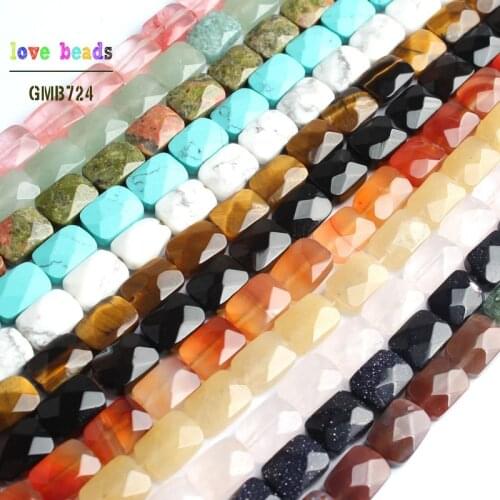 8*11mm Natural Stone Beads Faceted Tiger Eye Howlite Rectangle Loose Beads for Jewelry Making DIY Bracelet 20cm Strand