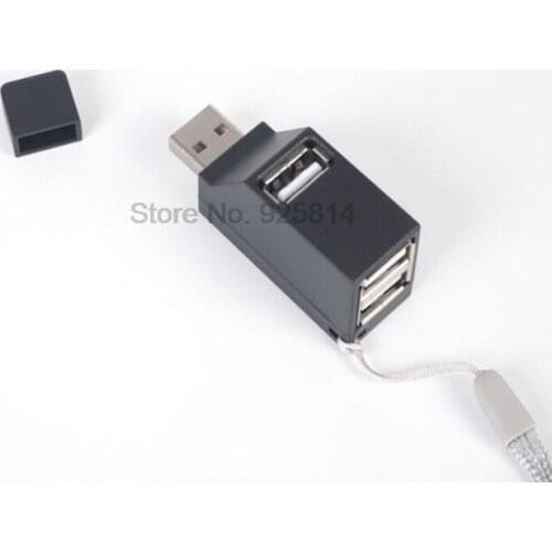 By dhl 100pcs Mini USB 2.0 Hub 3 Ports Portable USB Hub 480 Mbps High Speed Slim Hub USB Splitter Black for Laptop Computer Use