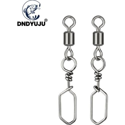 DNDYUJU 10pcs Fishing Connector Stainless Steel Rolling Swivel with Square Snap Connector For Fishing Hooks Lure Accessories