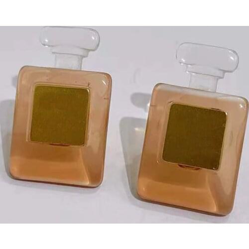 2021 Hot Brand Yellow Gold Color Fashion Jewelry Woman Crystal Earrings Name Stamp Party High Quality Brown Resin C Name Design