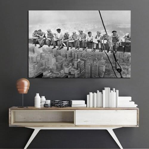 Lunch Atop A Skyscraper Canvas Painting Black White Wall Art Picture Modern Home Decor City Landscape Wall Picture Prints Poster