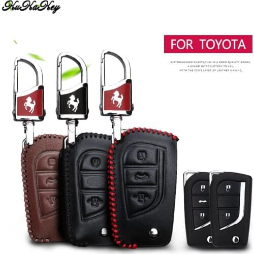 Leather Car Key Case Cover For Toyota Corolla 2020 Rav4 Prado 150 Camry 40 55 70 CHR Aygo Yaris 2021 Keychain Holder Accessories