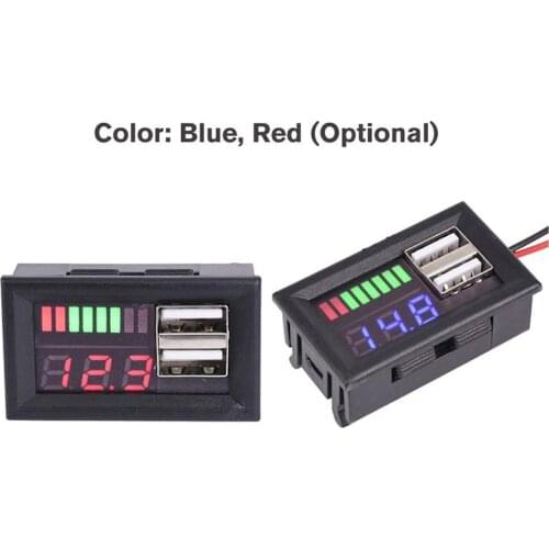 Red LED Digital Display Voltmeter Mini Voltage Meter Battery Tester Panel For DC 12V Cars Motorcycles Vehicles USB 5V2A Outputv