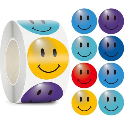 Colorful Smiley Face Sticker Roll for Student 100-500pcs 1.5 inch Handmade Adorable Labels Classroom Supplies for Reward Kids