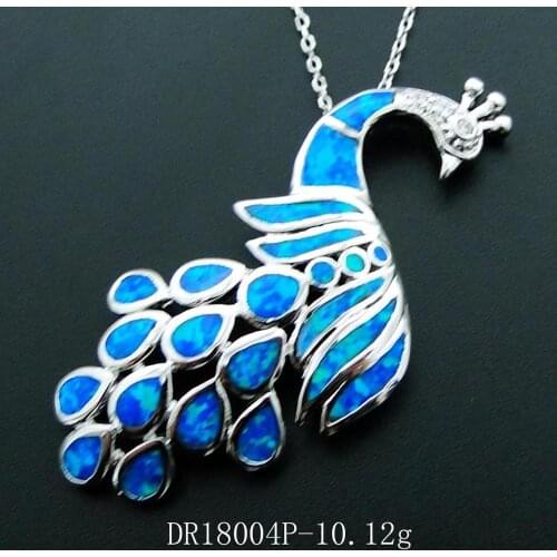 Hot Selling High Quality 925 Sterling Silver Beautiful Blue Fire Opal Peacock Pendant Necklace For Gift