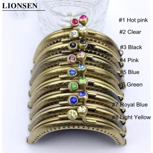 LIONSEN 8.5cm Diamod beads Bronze Metal Purse Frame Handle for Clutch Bag Handbag Accessories Making Kiss Clasp Lock 8 colors