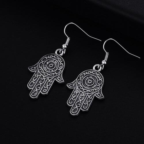 Trendy Vintage Hand Shape Dangle Antique Silver Plated Earrings for Women Girl Retro Drop Earrings Cute Earring Jewelry