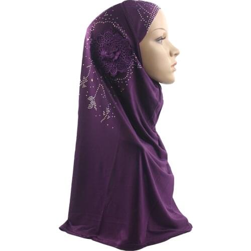 Muslim Women Girls Hijab Islamic Scarf Woman Amira Cap Full Cover Headwear Soft One Flower with Diamond Wholesale