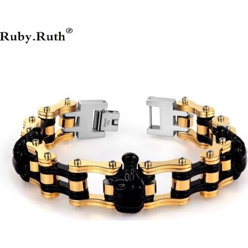 Stainless Steel Mens Skull Link Bracelet jewelry