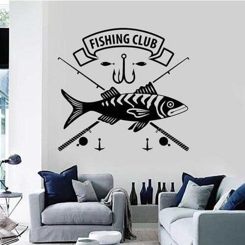 Fishing Club Wall Decal Caught Fish Store Hobby Seafood House Interior Decor Door Window Vinyl Stickers Logo Art Wallpaper Q866