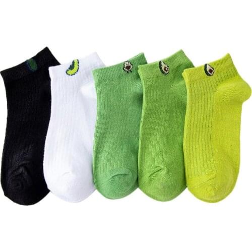 5 Pair Women Socks Set Pure Cotton Solid Color Avocado Green Soft Breathable Sweat-absorbent Kawaii Spring Summer Korean Fashion