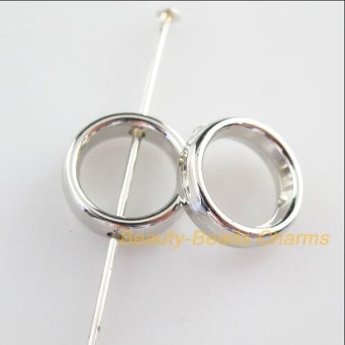 New 100Pcs Dull Silver Plated Acrylic Round Spacer Beads Frame Charms 12mm