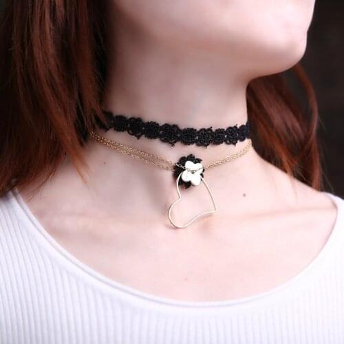 New double love lace choker chain necklace for Women Jewelry