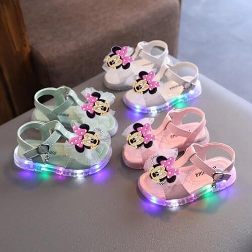 2021 Disney Minnie summer new baby Frozen sandals light up girls princess shoes light up girls soft bottom LED toddler shoes