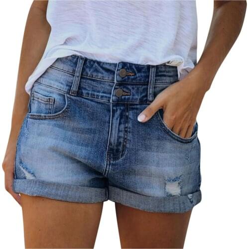 Sexy Summer Ladies Plus Size Denim Shorts 2021 Women Trendy Hole Curling Stretch High Waist Denim Shorts Women Hot Jeans Pants