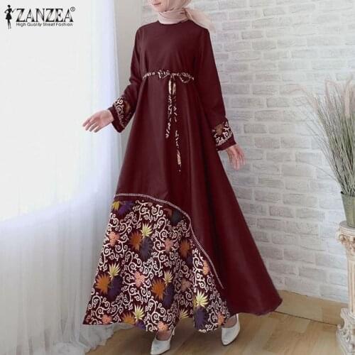 Muslim Abaya Hijab Dress ZANZEA Women Vintage Floral Printed Maxi Sundress Autumn Long Sleeve Belt Long Vestido Caftan Marocain
