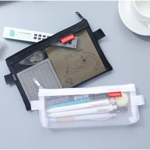 Simple Transparent Mesh pencil bag Pencil Case Office Student Pencil Cases Nylon Kalem Kutusu School Supplies Pen Box Astuccio S