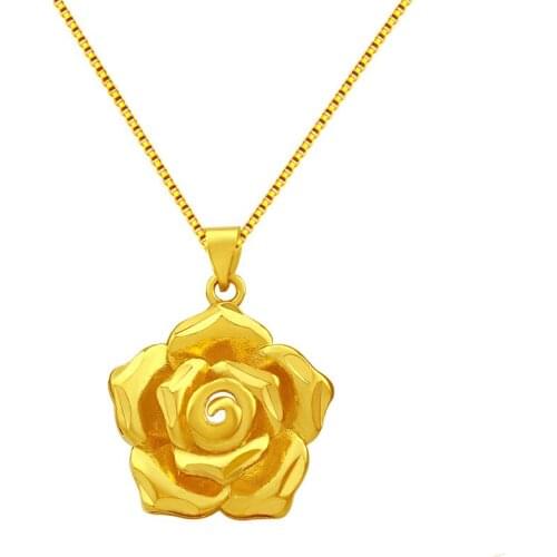 Simple 14K Gold Plated Pendant for Womens Wedding Engagement Jewelry Rose flower No Chain Slided Colgante de collar Gifts