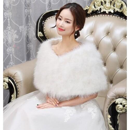 NEW Genuine real natural Ostrich Fur Shawl Wrap women wedding cape