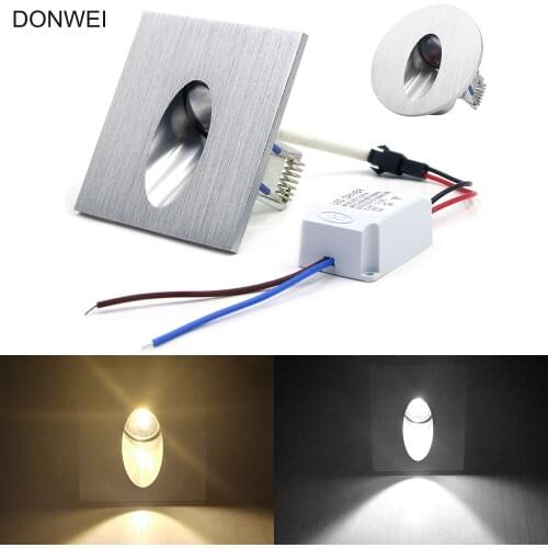1W Round / Square Recessed LED Wall Lamp Footlight Aluminum Alloy Corner Light for Pathway Step Stair basement AC110V 220V