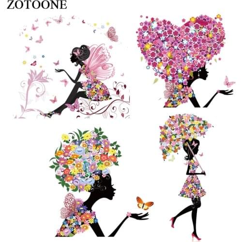 ZOTOONE Flower Butterfly Girl Patch Iron On Transfers For Clothes T-shirt Heart Patch Heat Transfer Sticker DIY Thermal Press E