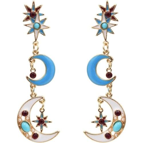Unique Boho Moon Star Enamel Long Tassel Drop Earrings for Women Girl Beaded Earring Charm Jewelry Birthday Gift pendientes