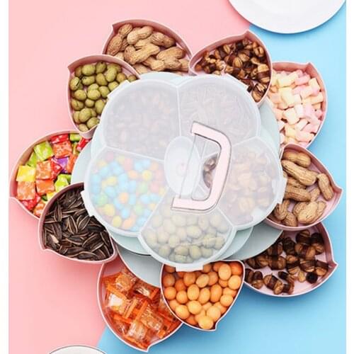 In Stock Three Layer Nut Serving Platter Flower-Shaped Rotating Snack Containers Candy Tray Snack Box for Party Home Picnic