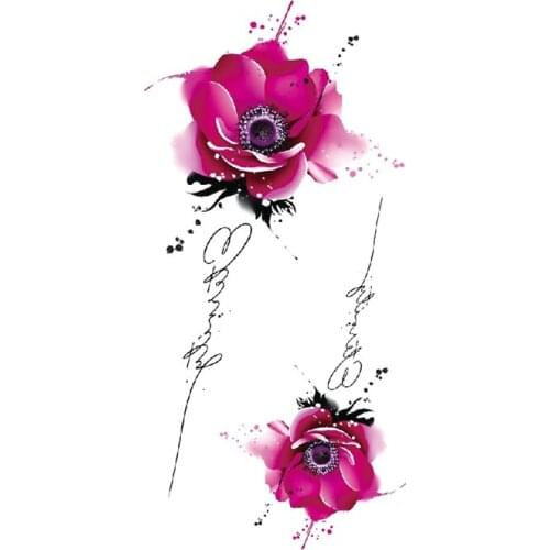 Temporary Tattoo Stickers Pink Flowers English alphabet Jewelry Design Fake Tattoos Waterproof Tatoos Arm Large Size for Women
