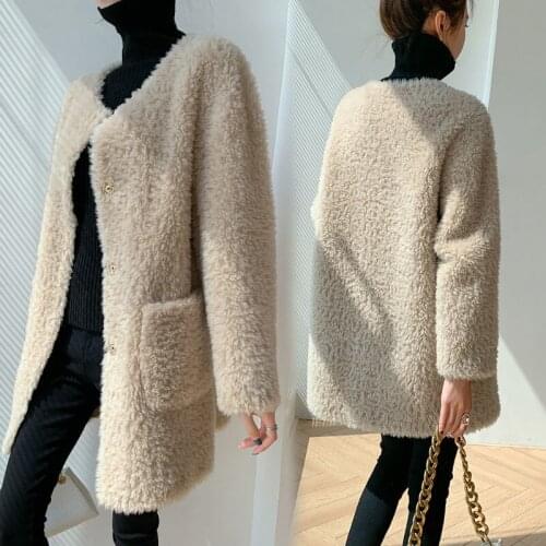 Women Clothing Winter Real Wool Fur Coat Jacket Female Sheep Shearing Coats Lady Middle-long Jacket Oversized Outerwear Y814