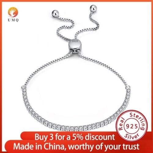 UMQ Luxury Real Silver 925 Jewelry Wrist Bracelets for Women AAAA CZ Adjustable 9-22cm Fashion Tennis Bracelet Pulseras Mujer