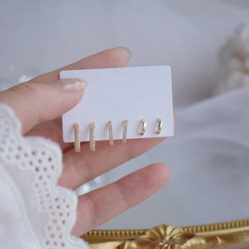 Shiny Side New Accessories Crystal C Stud Earrings for Women Fashion Jewelry Simple Style Zirconia Earrings Set