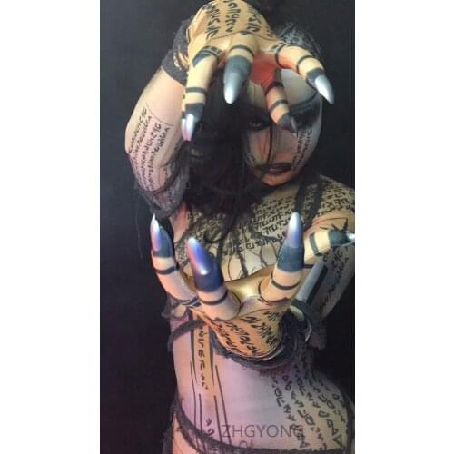 Women New Personality Rune Jumpsuit Leotard Elastic Bodysuit Nightclub DJ DS Sexy Costumes Halloween Party Performance Clothes