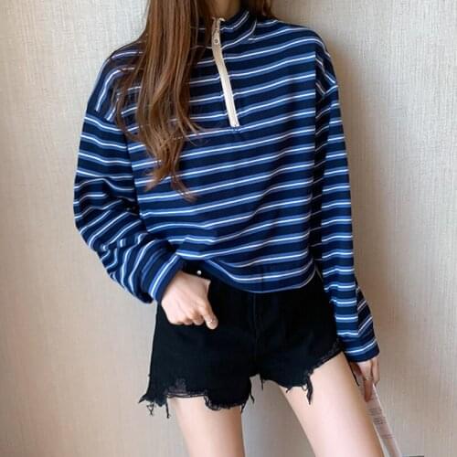 Striped Hoodies Autumn Winter Crop Top Streetwear 2020 Chic Stand Collar Harajuku Women Sweatshirt Zip Up Pullover Sudaderas