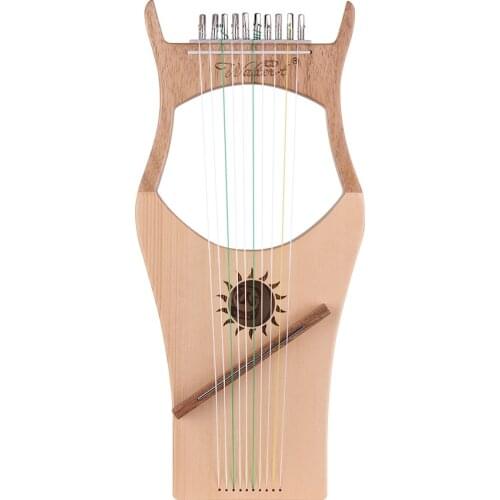 10-String Wooden Lyre Harp Nylon Strings Spruce Topboard Beech Wood Backboard String Instrument with Carry Bag