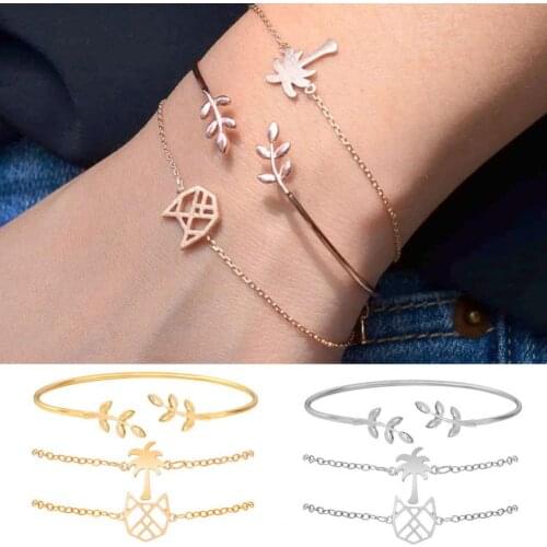 3Pcs/Set Creative All-match Adjustable Leaf Coconut Tree Bracelet Cuff Bangle Jewelry Accessory