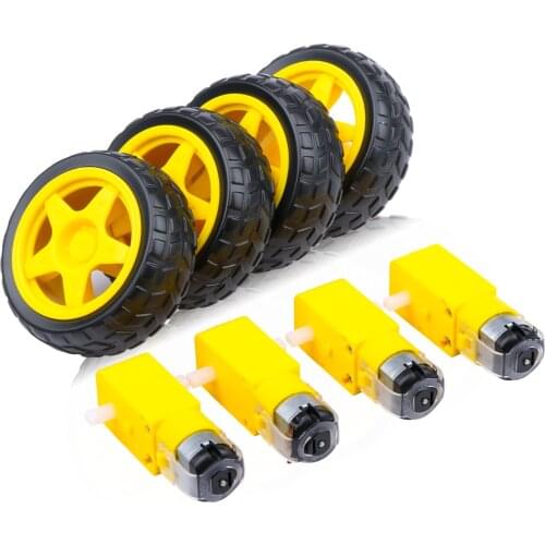 4PCS DC Electric Motor with Plastic TT Motor Tire Wheel Dual Shaft Gear motor TT Magnetic Gearbox Engine For Arduino Smart Car