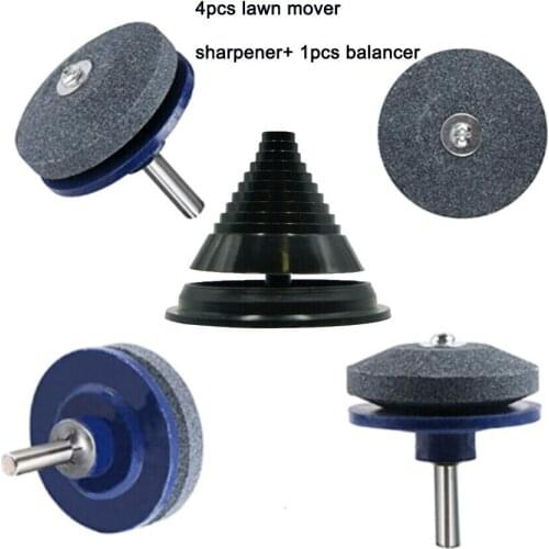 4PCS Lawn Mower Blade Sharpeners with 1PC Balancer for Power Drill or Hand Drill