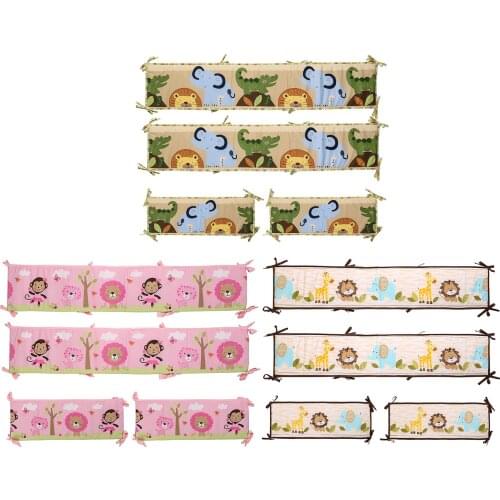 4Pcs/Set Breathable Summer Baby Bedding Bumper Collision Half Around Baby Bumper Crib Set Cortton Cartoon Printing Safety Fine