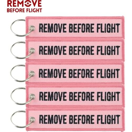 5PCS REMOVE BEFORE FLIGHT Key Chain Safety Tags for Cars Motorcycles Keyring Pink Embroidery Fashion Keychain Key Fob chaveiro