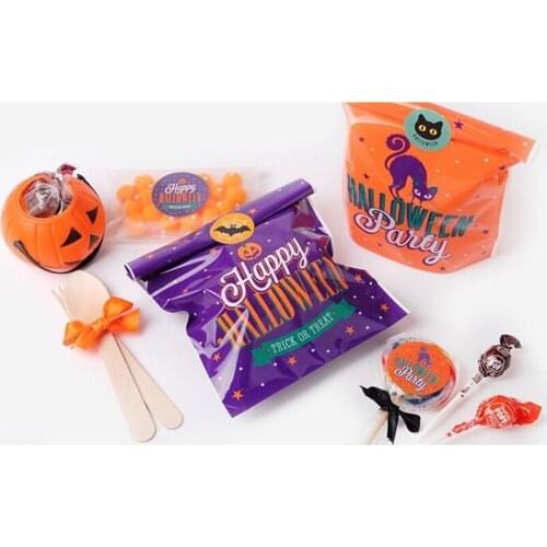 50pcs 14x20cm Sweet Carton Candy Bag Halloween Party Cookie Bag OPP Bag Gift Baked Food Pocket Birthday Decor Party Supplies
