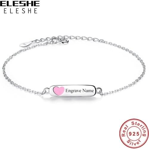 925 Sterling Silver Pink Enamel Bracelet Adjustable Chain Link For Girl Kid Personalized Engrave Name Bracelet Cute jewel