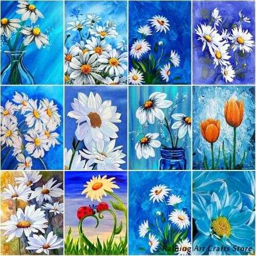 Full Drill 5D Diy Diamond Painting Daisy Embroidery blue Flower Cross Stitch kits Rhinestone Mosaic pictures handmade Home Decor