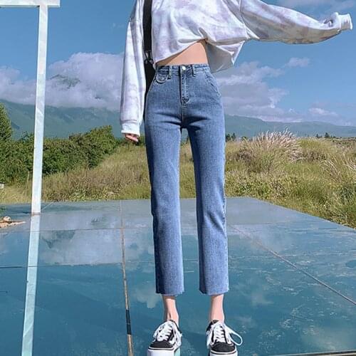 Ankle-length Mom Trousers Blue Plus Size Denim Pants Women Slim Casual Straight Female Jeans 2021 summer High Waist Fashion